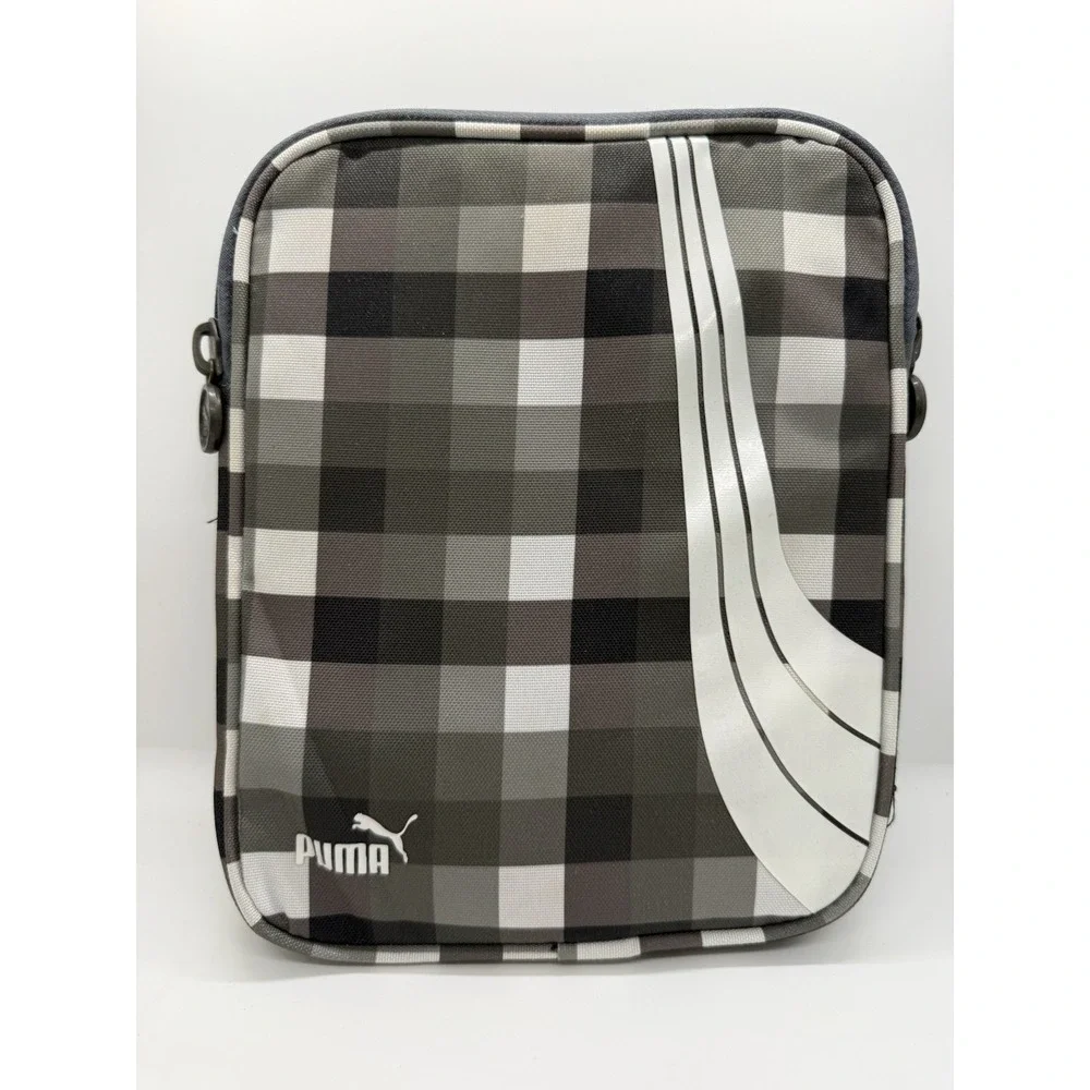 Puma Checked Plaid Tablet Padded Sleeve Case Gray Black White Zip Tech Accessory
